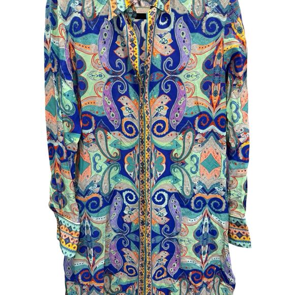 Robert Graham Charlotte Silk Paisley Shirt Dress S NWT Boho Luxe Resort Vibes - Picture 9 of 14